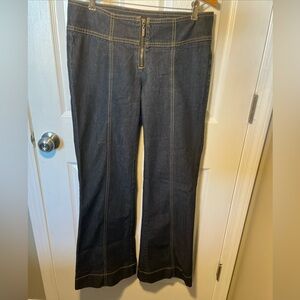 Bisou Bisou Womens Jeans Dark Wash Denim Zip Size 6 Flare Bottom